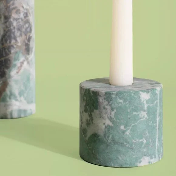 New Discontinued Joanna Buchanan Pedestal Candlestick in Green&Rose Quartz - Picture 3 of 6